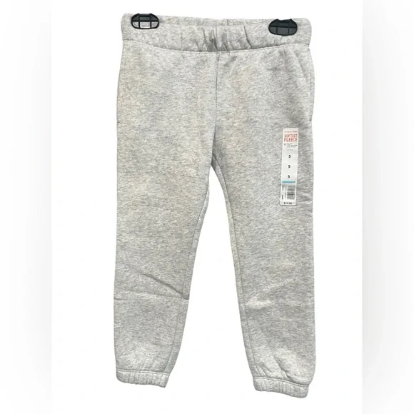 NWT Girls Jumping Bean Fleece Lined Grey Drawstring Joggers - Size 5 - Picture 1 of 8
